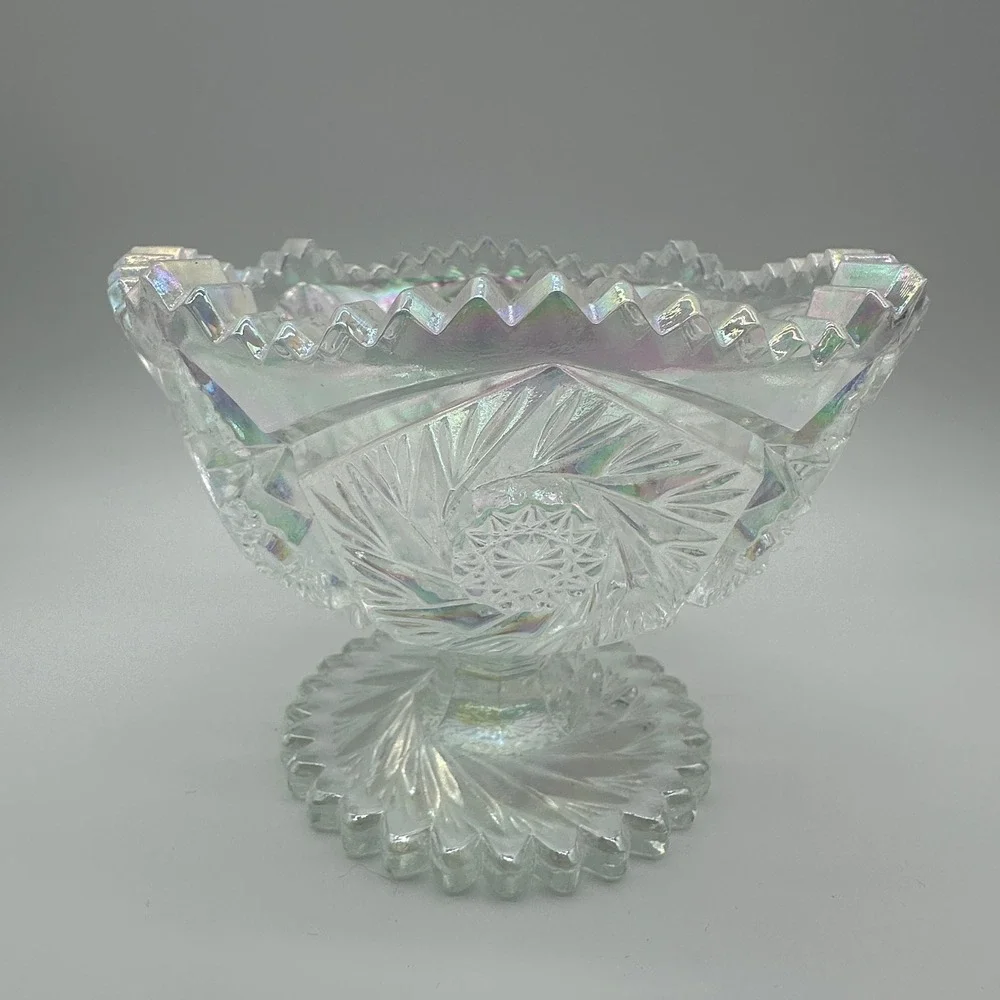 Vintage L.E. Smith Carnival Glass Footed Bowl Iridescent Pinwheel Star Pattern